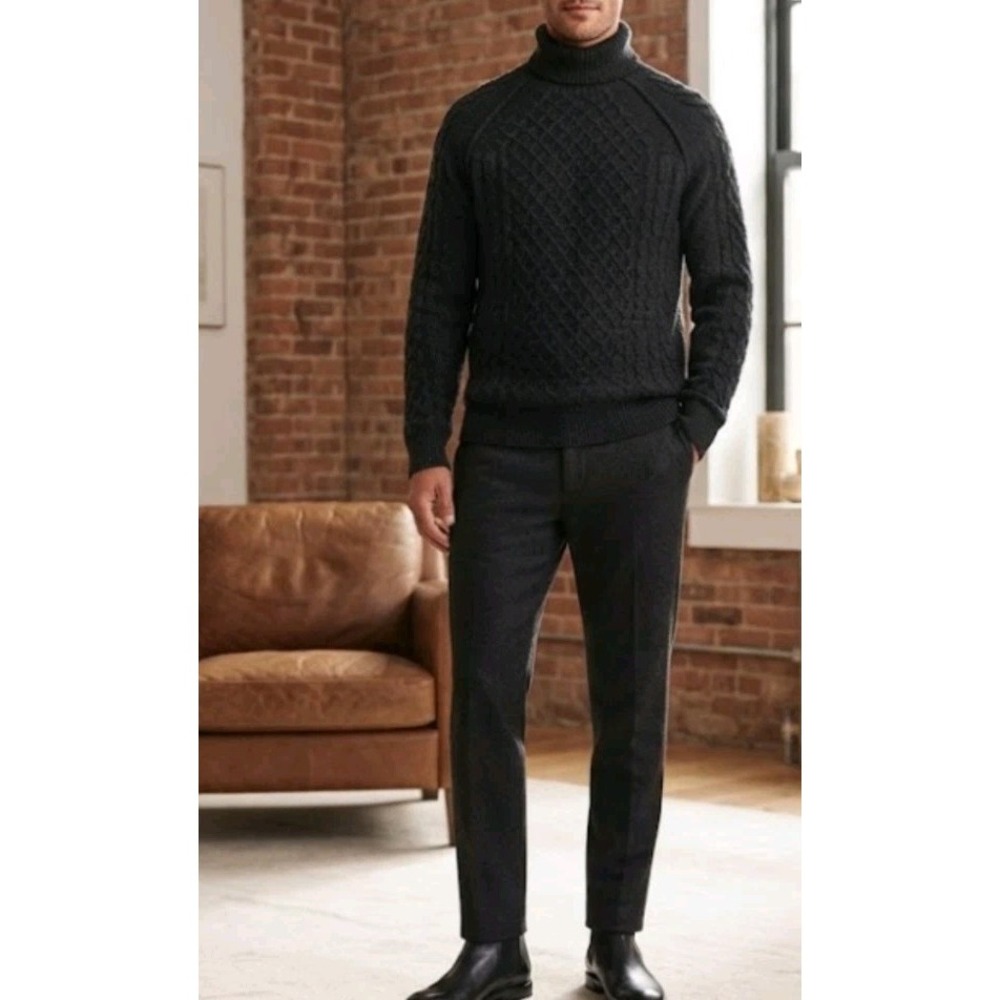 Vince Men's Gray Yak Wool Blend Turtleneck Cable Knit Sweater Size XS